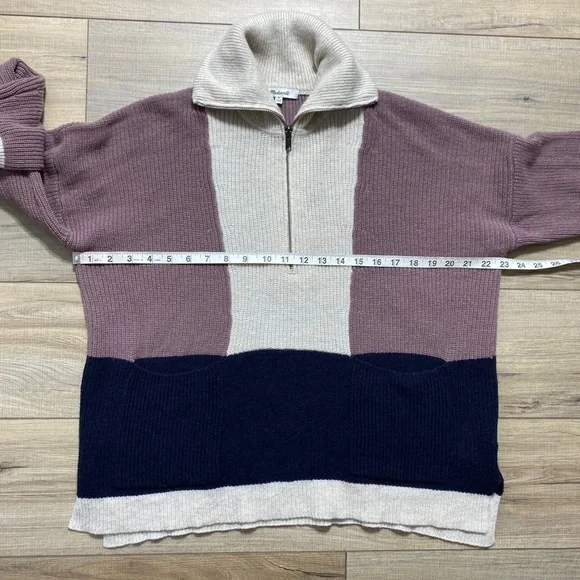 Madewell Womens Glenbrook Half Zip Merino Wool Blend Color-block Sweater‎ Size M - Picture 2 of 13